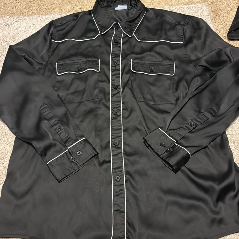Men’s XXL Black & White Satin Cowboy Shirt